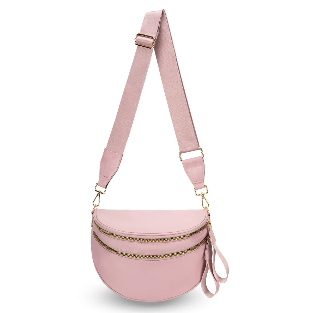 Pink karierte Crossbody-Tasche mit beigem Riemen und goldfarbenem Zierwerk