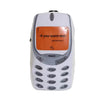 A white vintage Y2K telephone backpack with an orange display and keypad.
