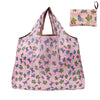 A pink reusable nylon tote bag featuring a pattern of various succulents and cacti.