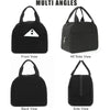 A reusable thermal insulated bento bag shown in front, back, and side views.