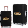 Black elastic luggage cover featuring a cartoon print of sleepy elephants.