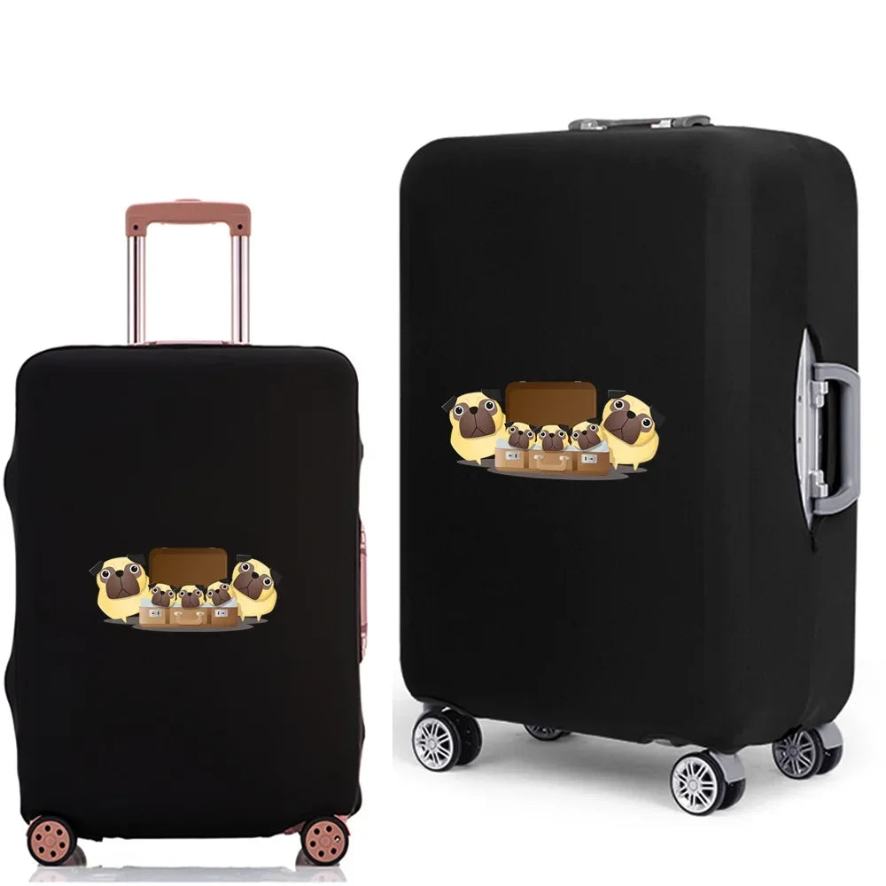 Black elastic luggage cover featuring a cartoon print of sleepy elephants.