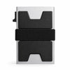 Porte-cartes anti-RFID minimaliste avec des protections noires et argentées.