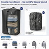 Comparison showing before and after using TPU vacuum storage bags to compress clothing for travel.