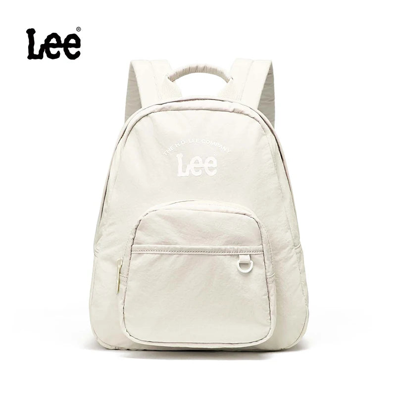 A beige Lee daypack with a tablet compartment is shown against a white background.