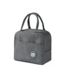 A gray reusable insulated lunch bag with carrying handles.