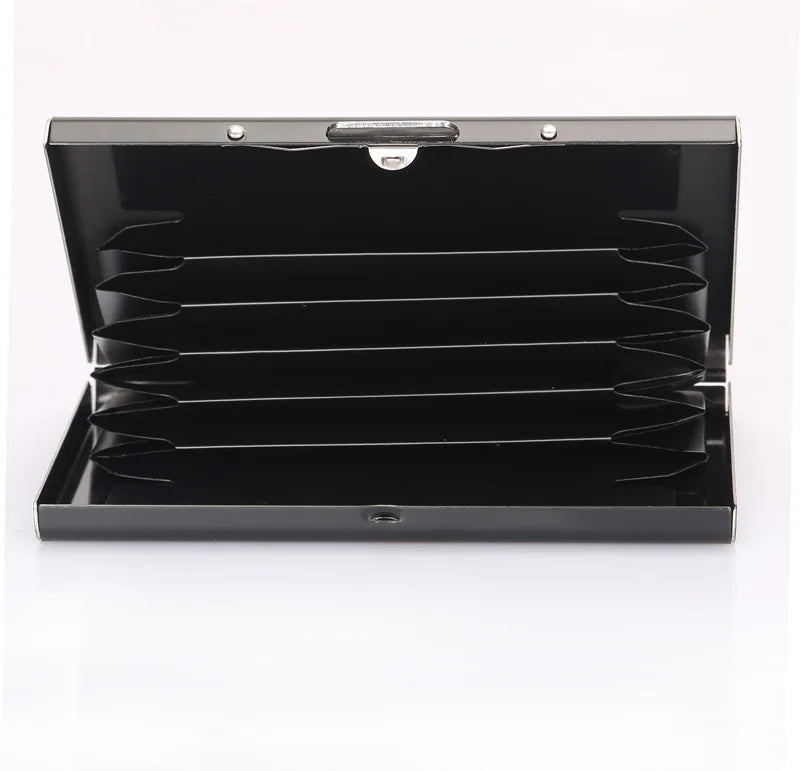 Black slim card holder wallet with a skull design featuring multiple horizontal slots.