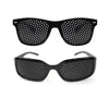 A pair of black precision vision correction glasses shown in two views.