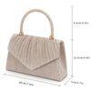 A beige pleated lightweight crossbody evening bag shown in a side profile.