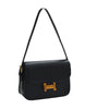 Schwarze modische Retro-Einseithalttasche mit goldfarbener Hardware.