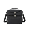 Black insulated double-layer lunch bag with detachable strap.