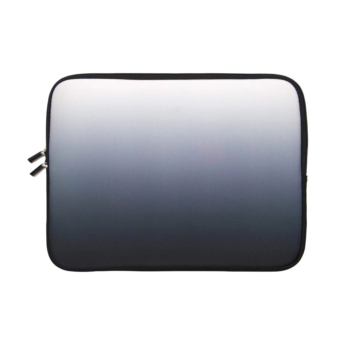 A black laptop sleeve with a magnetic closure is shown against a white background.