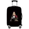 Black premium stretch luggage protective cover with a large letter A design