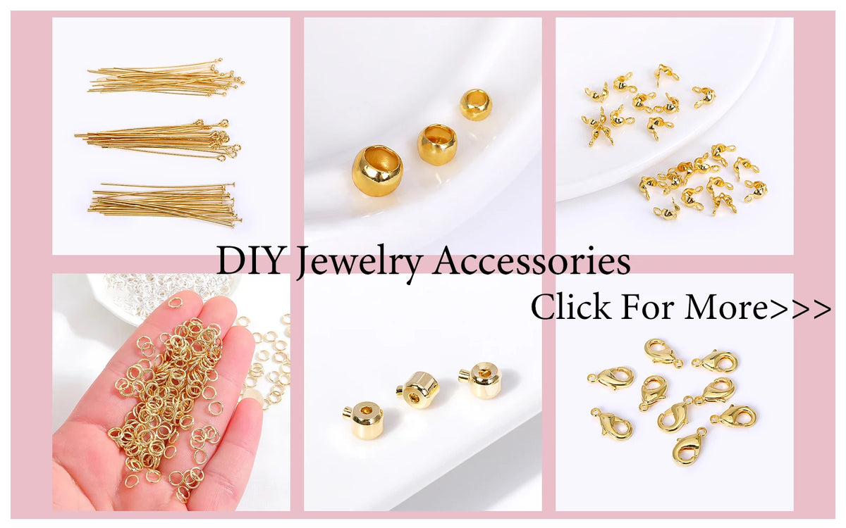 A collection of 18K gold plated jewelry accessories including chains, rings, and charms for DIY crafting.