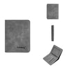 A gray leather slim bi-fold wallet with a sleeve and a separate card holder.