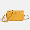 A yellow genuine leather square shoulder crossbody bag with a gold-toned clasp and strap.