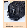 Black mesh transparent makeup storage bag with a silver zipper detail