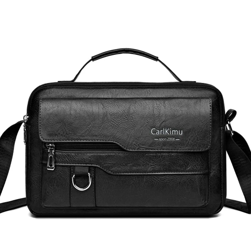 Black retro faux leather crossbody bag with a top handle and silver hardware