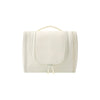 A cream-colored waterproof hanging toiletry bag with a light beige strap and zipper.