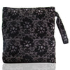 Black patterned reusable waterproof snack bags with a zipper closure