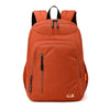 An orange fashion commuter daypack for women with black straps and zippers.