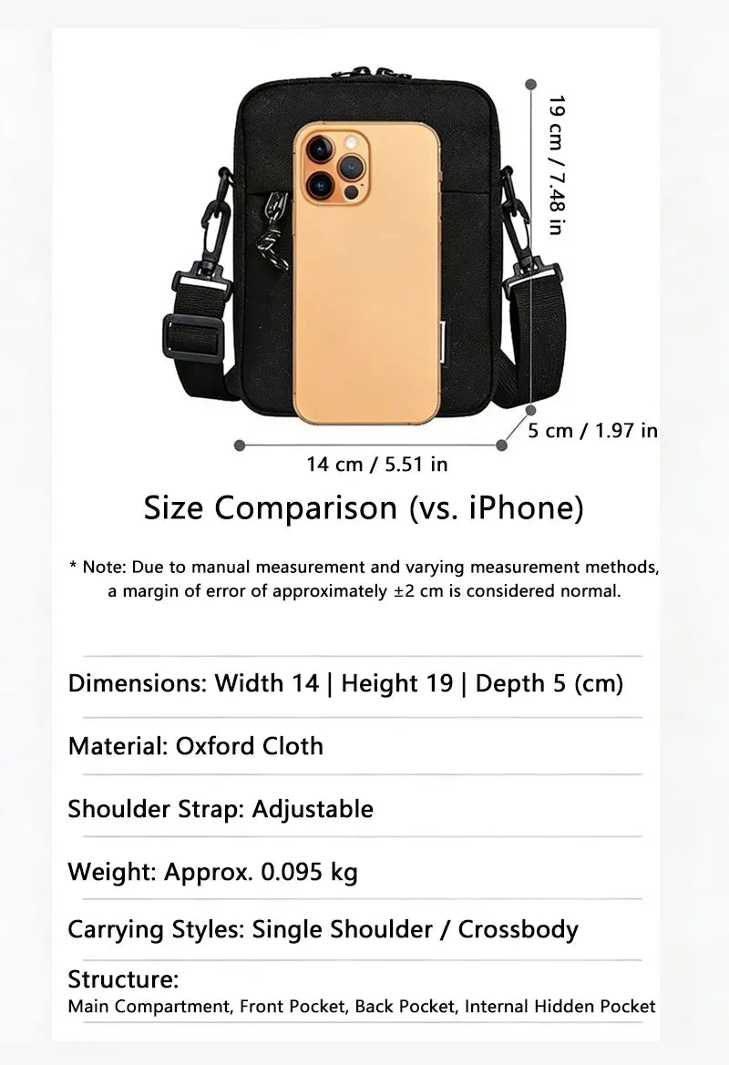 A tan minimalist nylon crossbody bag with black trim and adjustable strap shown against a white background.