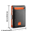 A black men's carbon fiber microfiber wallet shown with dimensions of 10.5cm by 8cm.