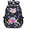 A black backpack featuring a floral pattern and characters from My Little Pony