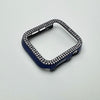 A dark blue glitter diamond rhinestone bumper case for an Apple Watch displayed on a white background.