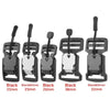A set of magnetic quick release buckles in black and silver colors with various sizes for belts and bags.