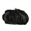 Black rose floral evening clutch bag with a silver chain strap