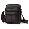 A dark brown vintage leather messenger bag with a flap and adjustable strap.