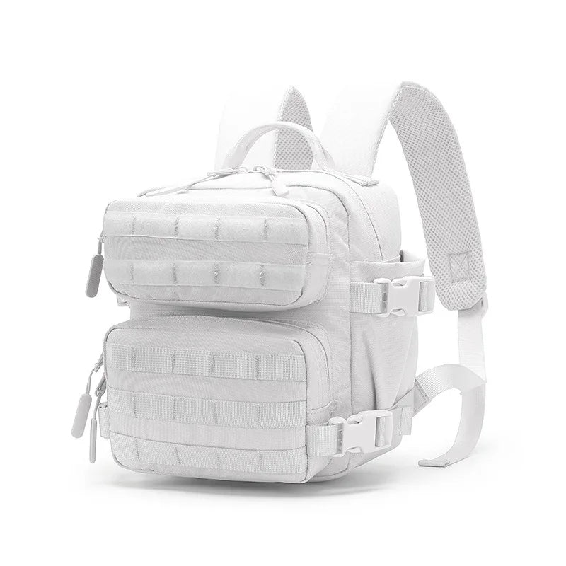 White 9L tactical MOLLE backpack for hiking and everyday carry