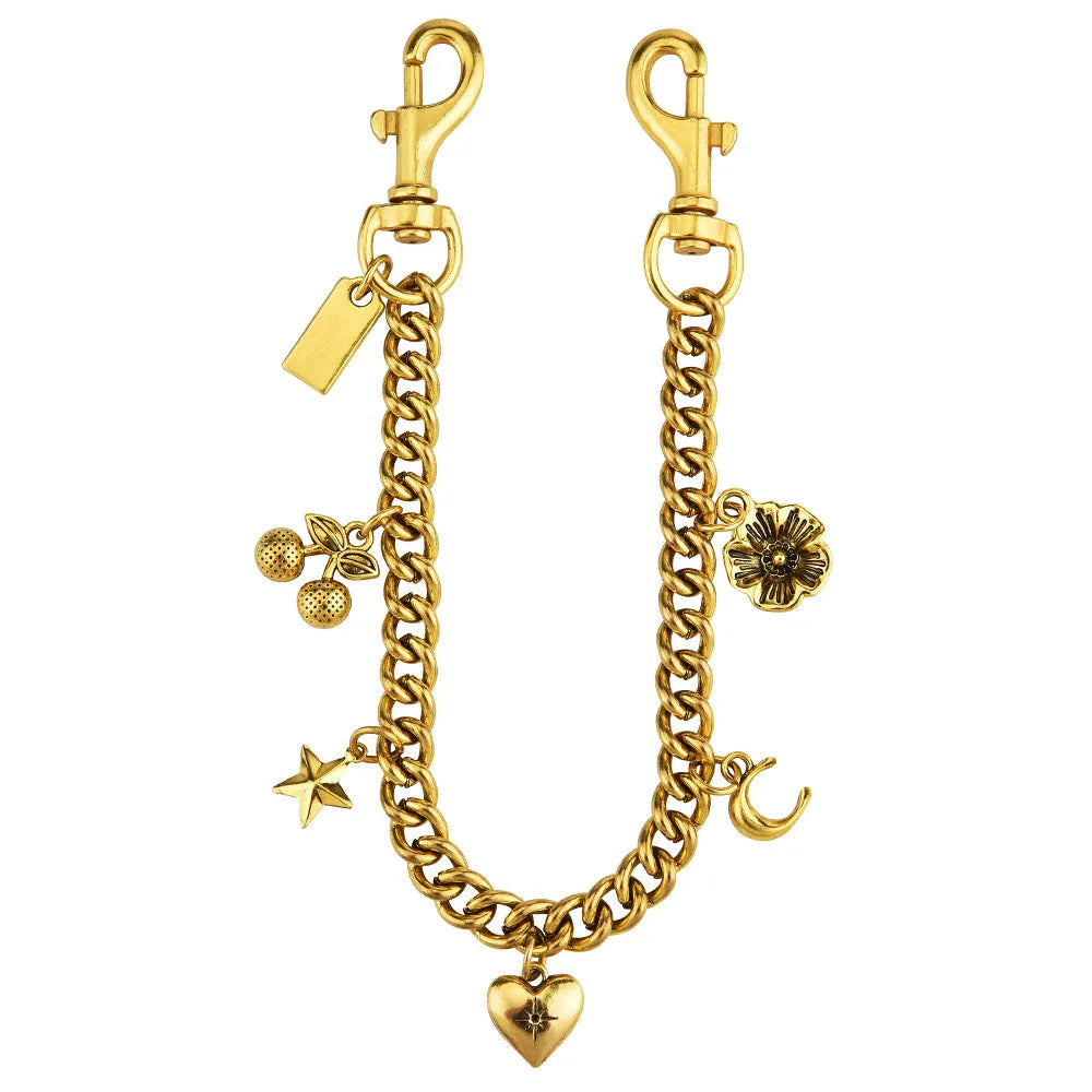 Gold alloy cherry flower bag pendant necklace with a chain and a charm