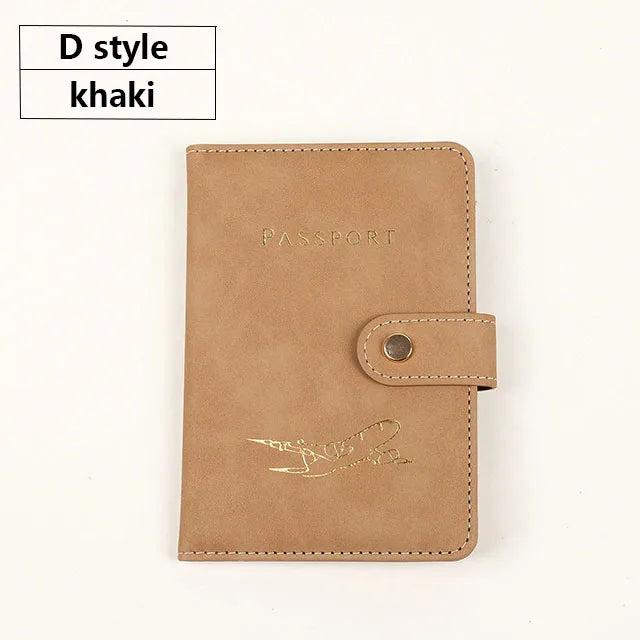 A D style khaki passport and ID holder cover made of premium PU leather with a leather strap.