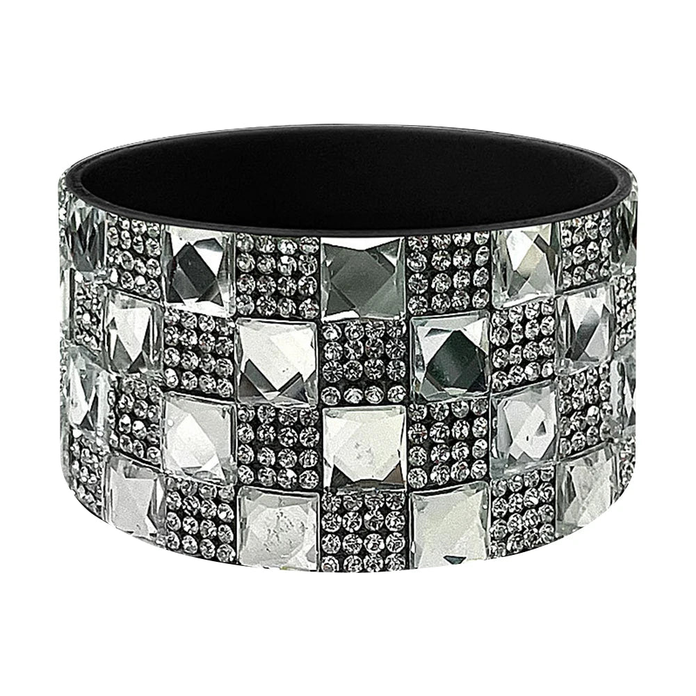Silver and clear rhinestone silicone boot sleeve for water bottles
