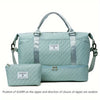 Light blue striped duffel bag with a separate pouch and straps