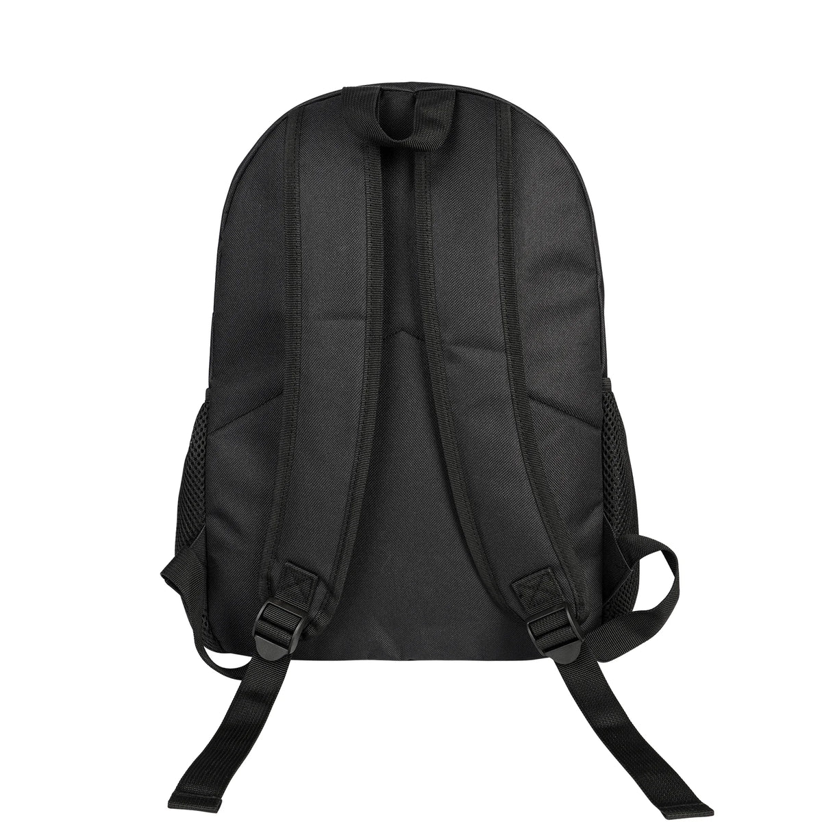 Black lightweight funny backpack for kids shown from the back