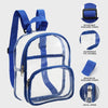 A clear blue PVC backpack storage pouch with adjustable shoulder straps and a metal zipper.