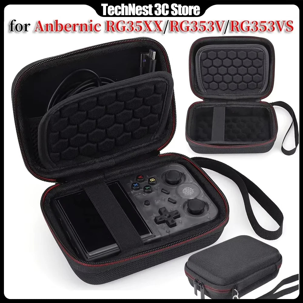 Black portable hard case for Anbernic RG35XX/RG353V handheld consoles and accessories