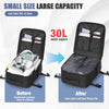 Before and after comparison showing a small capacity bag being used for items, demonstrating increased space saving.