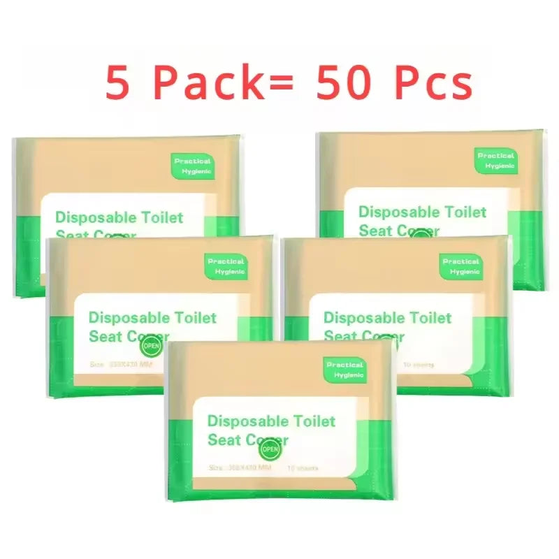 Five packs of disposable toilet seat covers for travel and hygiene essentials