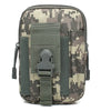 A camouflage tactical pouch with a dedicated phone pocket and MOLLE webbing.