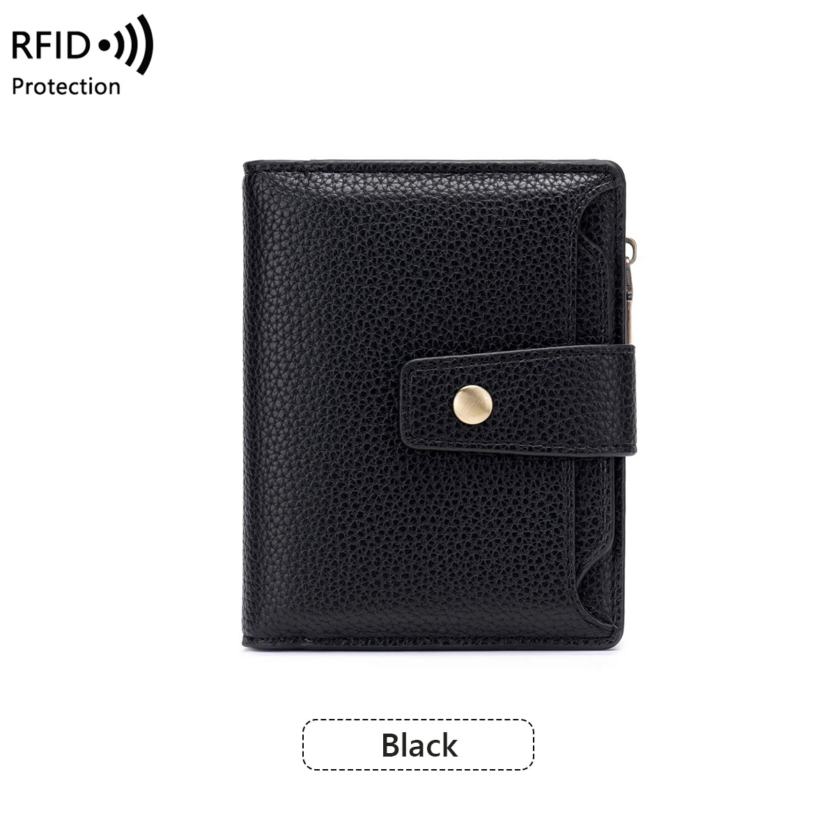 Black RFID blocking bi-fold card holder wallet.