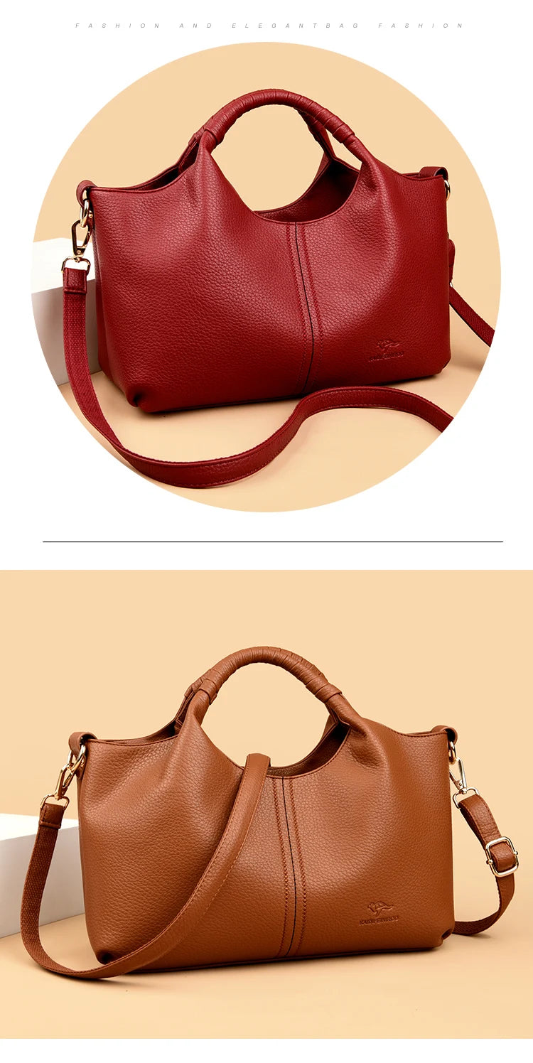 A luxury soft leather women's tote bag in a deep burgundy color shown from the side.