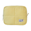 A yellow aesthetic quilted puffer makeup bag.