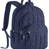 A navy blue quilted laptop backpack with a padded shoulder strap.