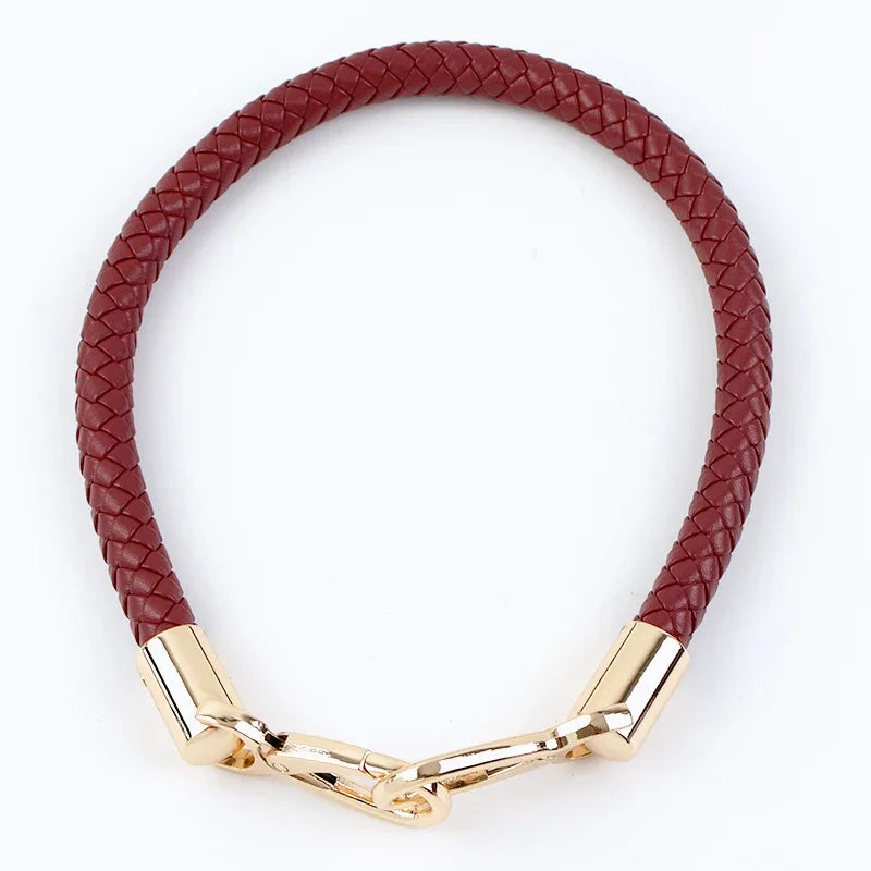 A maroon PU leather replacement bag strap with gold-toned metal buckles.