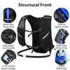Black structural front hydration vest with water pipe fixing straps and a internal zipper pocket