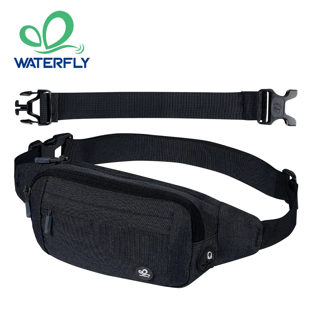 Black nylon waist pack or fanny bag shown with a strap and a separate pouch.